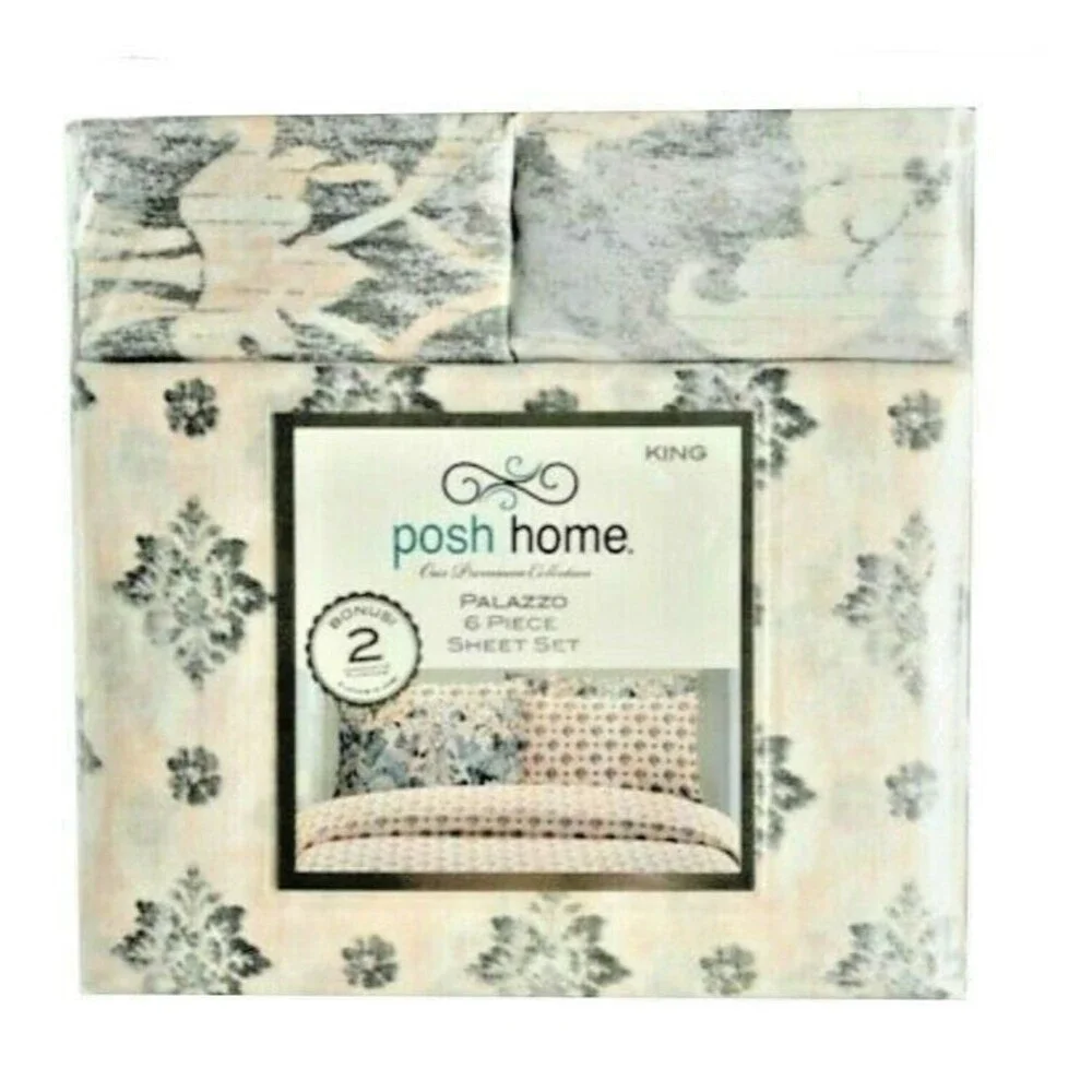 Posh Home King Size Sheet Set of 6 Palazzo 4 King Pillowcases Fitted Flat Pink